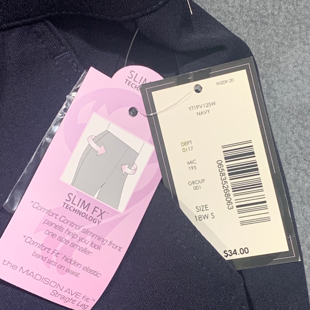 Investments II Madison Ave Navy Straight Leg Slim FX Pants Womens 18W Short NWT - Picture 5 of 10